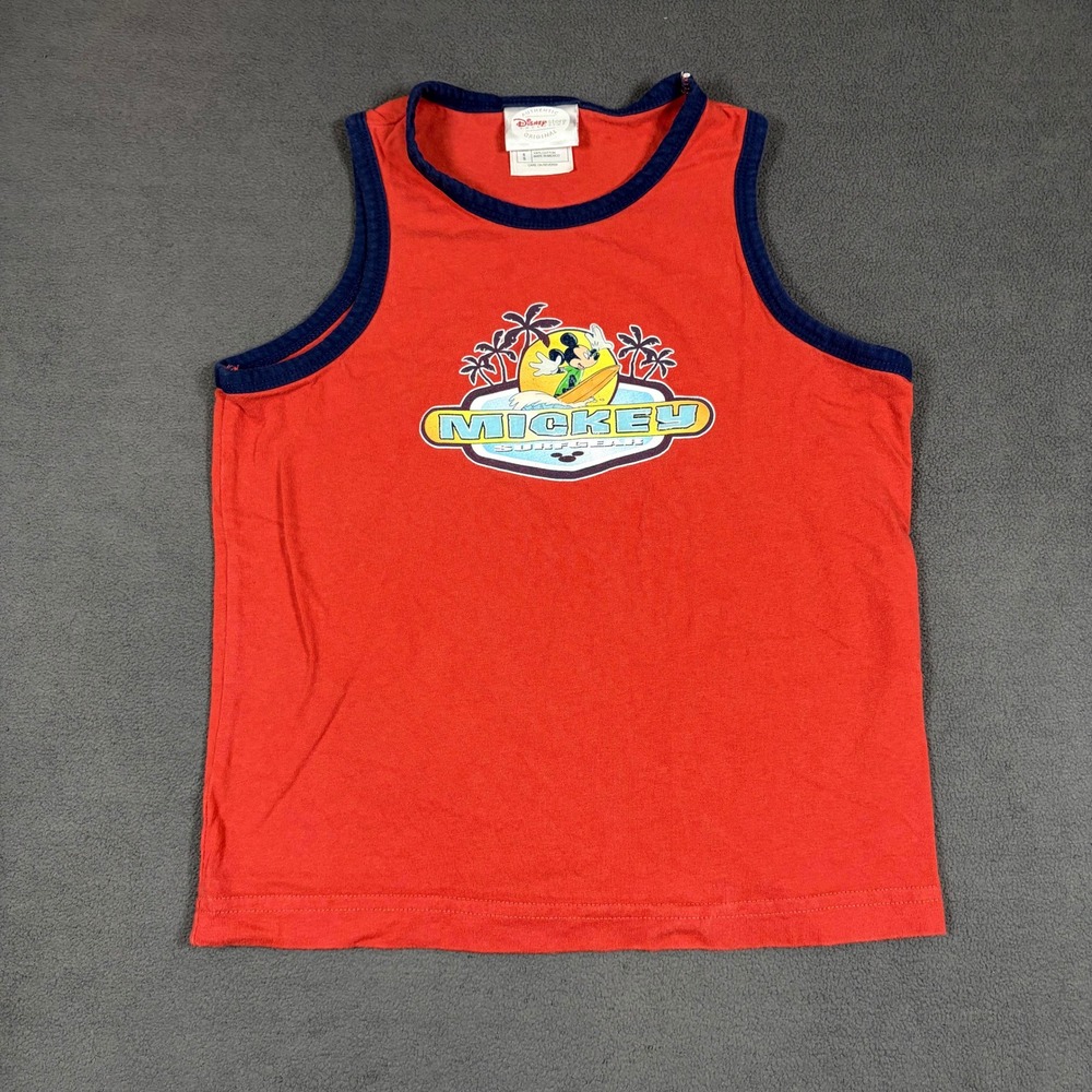 Disney Store Tank Top Boys Size 6 Red Mickey Mouse Surf Gear Graphic Cotton